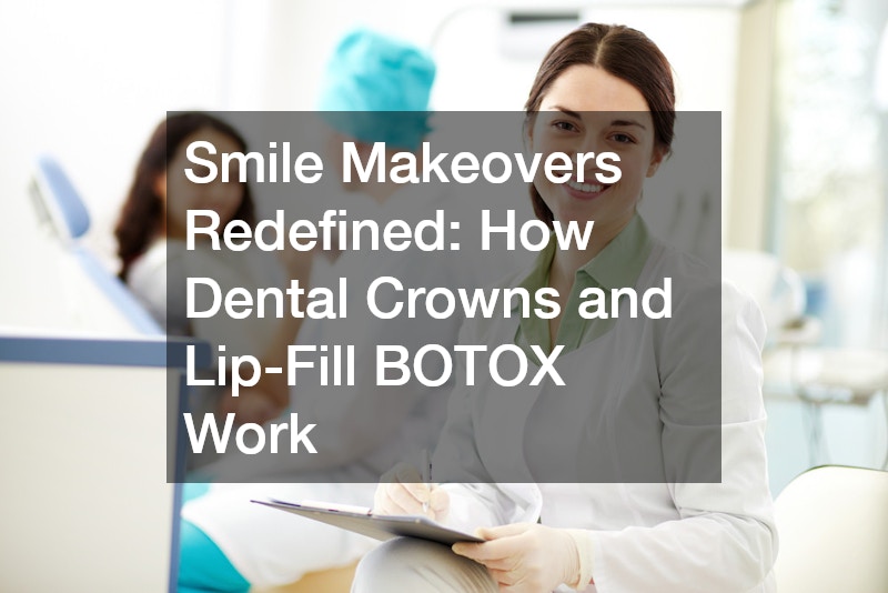 smiling dentist seated, with another dentist and a patient in the background